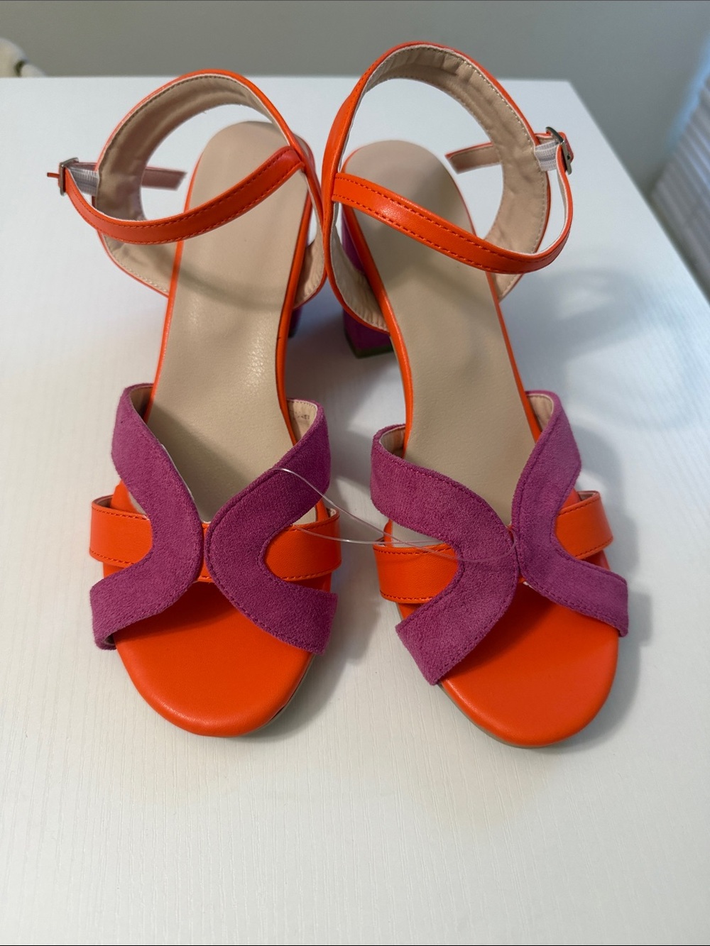 SHEIN Orange and Purple Strappy Block Heel Sandals